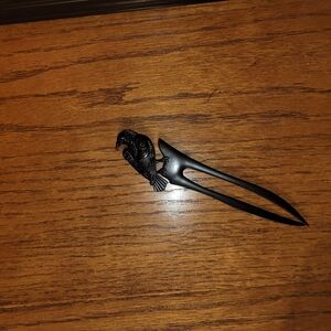Black Hair Fork with Nordic Raven Design